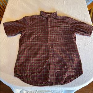 L.L. Bean Red and Green Casual Button Down Shirt with Plaid Pattern